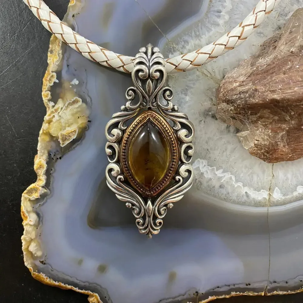 Carolyn Pollack Sterling & Bronze Amber Decorated Enhancer Pendant For Women - Picture 2 of 10